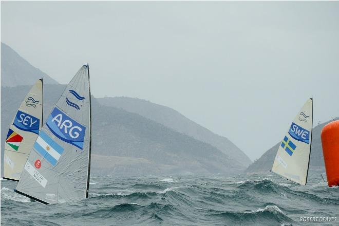 Finn fleet at Rio 2016 Olympic Sailing Competition ©  Robert Deaves